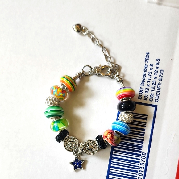 Jewelry - Green and Blue Charm Bracelet with Decorative Beads